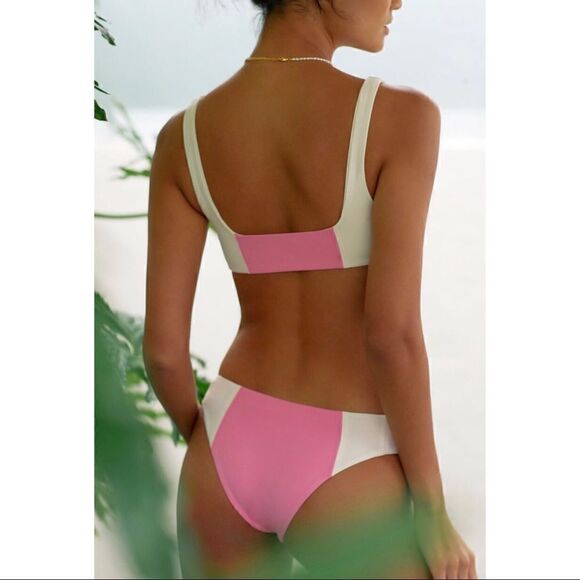 NEW Anthropologie Saint Maddox Pink Colorblock Smith Turner UPF Bikini Top Small - Picture 7 of 7